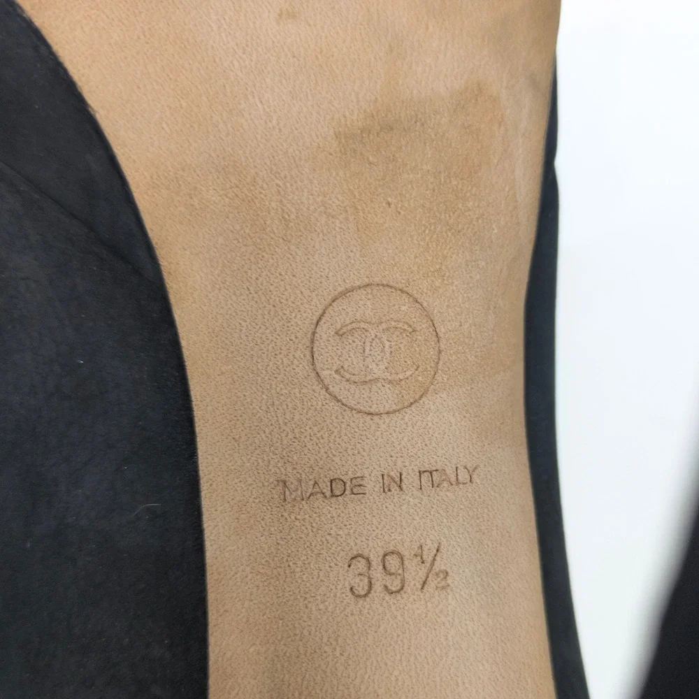 CHANEL Black Calfskin Leather Cap Toe CC Platform Pumps Women's FR 39.5 US 8.5